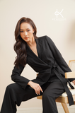  Bộ Suit gồm áo Blazer buộc dây và quần xuông linen lụa K190 