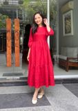  K635 Đầm LINEN Đỏ Cổ Tròn Tay Lỡ Đuôi Cá - Nổi Bật & Duyên Dáng | KENOSHO 