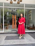  K635 Đầm LINEN Đỏ Cổ Tròn Tay Lỡ Đuôi Cá - Nổi Bật & Duyên Dáng | KENOSHO 