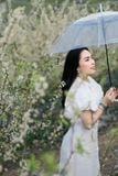  K192 Đầm linen thêu, cổ tàu, đuôi cá, tay lồng đèn BEST SELLER 