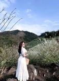  K192 Đầm linen thêu, cổ tàu, đuôi cá, tay lồng đèn BEST SELLER 