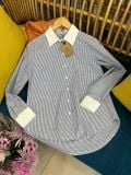  Áo sơ mi cotton kẻ xanh, cổ trắng, dài tay. 