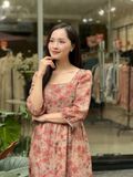  Đầm hoa chất vải ramie, mềm mại, thoáng mát, trẻ trung K671 