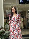  Đầm hoa chất vải ramie, mềm mại, thoáng mát, trẻ trung K671 
