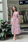  Đầm hoa chất vải ramie, mềm mại, thoáng mát, trẻ trung K671 