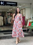  Đầm hoa chất vải ramie, mềm mại, thoáng mát, trẻ trung K671 
