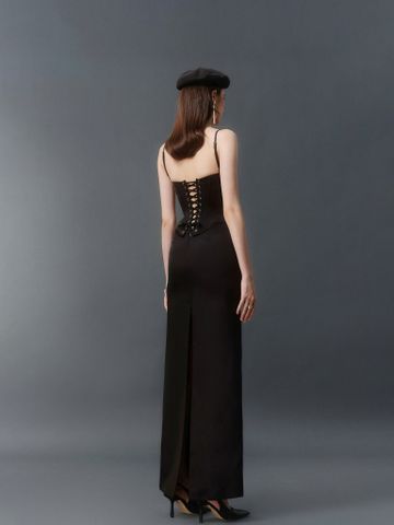  CHÂN VÁY DÀI SATIN STRAING BLACK CROISSANT 