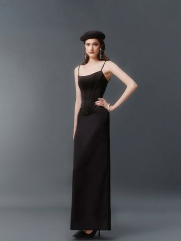  CHÂN VÁY DÀI SATIN STRAING BLACK CROISSANT 