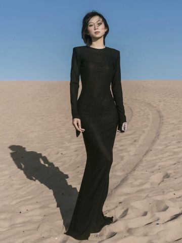  ĐẦM DÀI THUN LƯỚI SLIMFIT BLACK MERIDA 