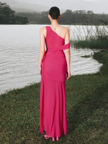  ĐẦM DÀI THUN LƯỚI SLIMFIT RUBINE RED  ARIEL 