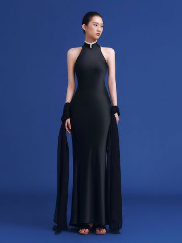  ĐẦM DÀI SATIN STRAING BLACK MUNG2 