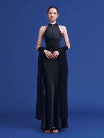  ĐẦM DÀI SATIN STRAING BLACK MUNG2 