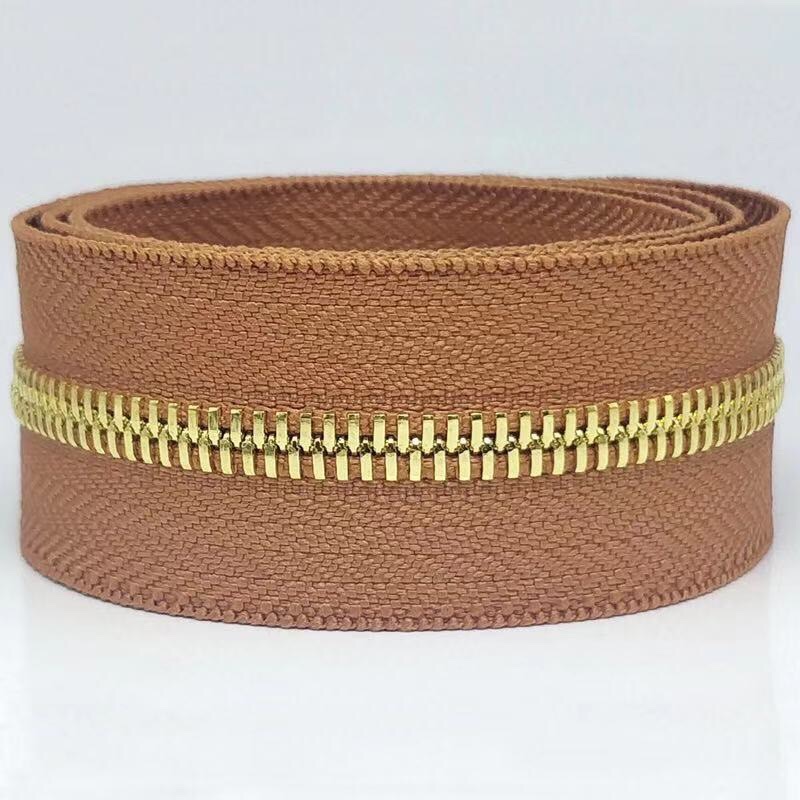 Dây Khóa Kéo/Dây Kéo Khóa Túi/Khóa Kéo Kim loại/Dây Kéo/Zipper/ Zipper Pullers Slider For Leather Bags Wallet Màu Nâu (G301) SH Răng 5 Kim Loại Bản 32mm Hợp Kim Không Gỉ Kéo Hai Chiều Phụ Kiện Làm Ba Lô Túi Xách Hàng Trung Cao Cấp - Răng Vàng