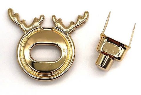 Mặt Khóa Túi Xách/Khóa Túi Xách/Phụ Kiện Khóa Kim Loại Cho Túi/Mặt Khóa Cặp-Túi-Clutch/Khóa Cài/handbag Twist Lock/Mặt Khóa Sừng Hươu JR Kích Thước 37x43mm Trọng Lượng 8G Bóng Đẹp Hợp Kim Không Gỉ Phụ Kiện Dùng Làm Túi Dòng Trung Cao - Màu Vàng