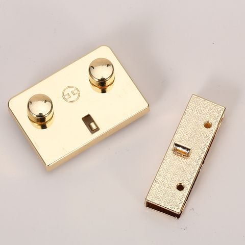 Mặt Khóa Túi Xách/Khóa Túi Xách/Phụ Kiện Khóa Kim Loại Cho Túi/Mặt Khóa Clutch/Khóa Cài/handbag Twist Lock/Mặt Khóa Chữ Nhật Có 2 Nút Tròn (chi tiết đi kèm là HCN trơn) JR Kích Thước 30x45mm Nặng 31g Bóng Đẹp Hợp Kim Không Gỉ Phụ Kiện Túi - Màu Vàng