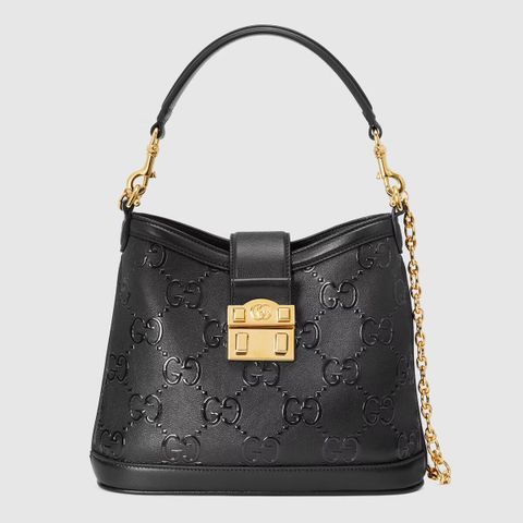 Da PVC/PU Rập Chữ Gucci JT Đen Bóng Làm Giày Dép Ba Lô Túi Xách Chống Thấm Nước Chống Xước Tốt - Đen