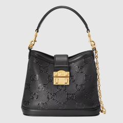 Da PVC/PU Rập Chữ Gucci JT Đen Bóng Làm Giày Dép Ba Lô Túi Xách Chống Thấm Nước Chống Xước Tốt - Đen