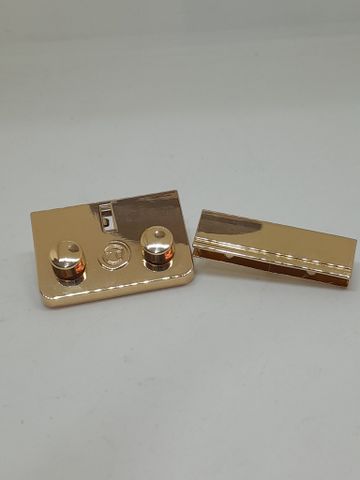 Mặt Khóa Túi Xách/Khóa Túi Xách/Phụ Kiện Khóa Kim Loại Cho Túi/Mặt Khóa Clutch/Khóa Cài/handbag Twist Lock/Mặt Khóa Chữ Nhật Có 2 Nút Tròn (chi tiết đi kèm là HCN trơn) JR Kích Thước 30x45mm Nặng 31g Bóng Đẹp Hợp Kim Không Gỉ Phụ Kiện Túi - Màu Vàng