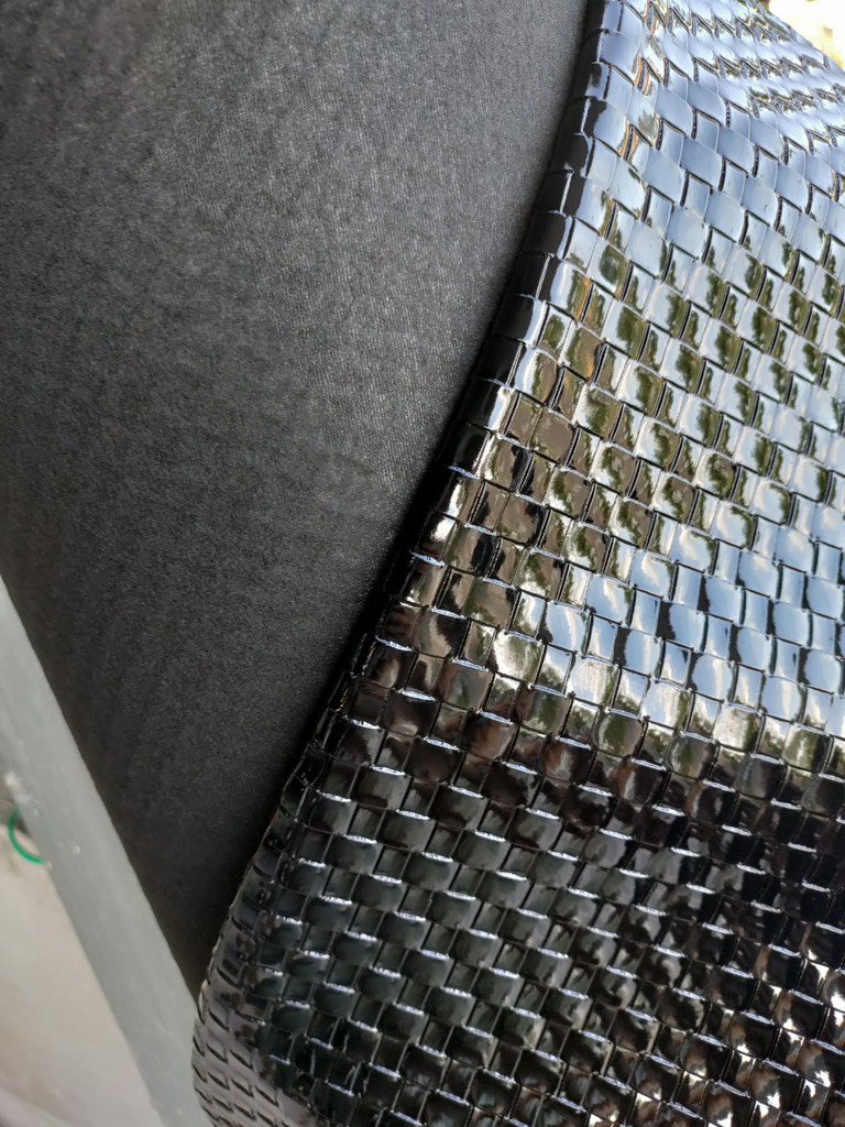 Da PVC/PU Đan FS Ô Vuông To Bóng Dày 1.0-1.1mm Làm Giày Dép Ba Lô Túi Xách Chống Thấm Nước Chống Xước Tốt - Màu Đen