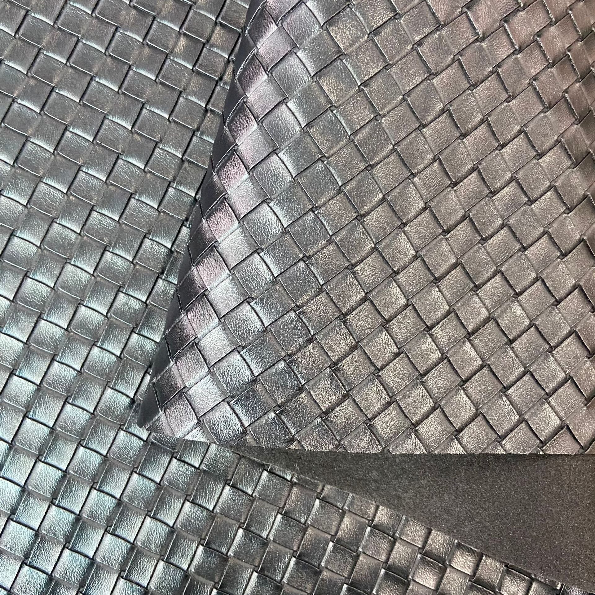 Da PVC/PU Đan FS Kẻ Ô To 22mm Dày 1.0-1.1mm  Làm Giày Dép Ba Lô Túi Xách Chống Thấm Nước Chống Xước Tốt - Màu Đen No01