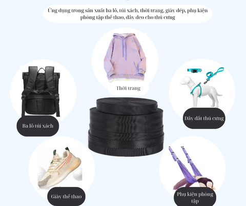 Dây đai FS bản 38mm Dệt xương cá Phụ kiện dùng làm túi xách Dòng phổ thông - Màu Đen