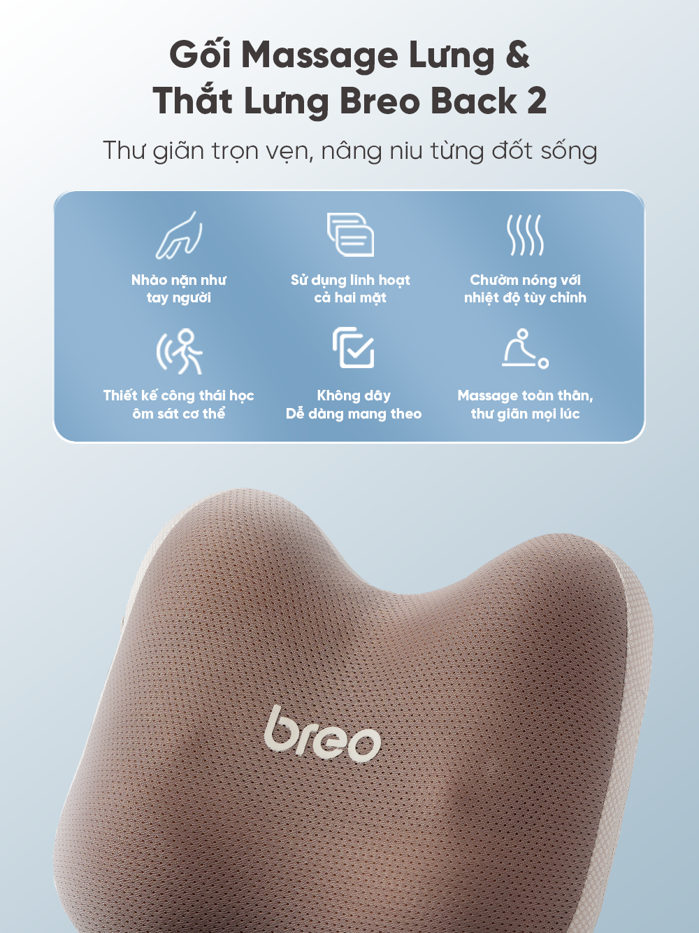 Gối Massage Lưng & Thắt Lưng Breo Back 2 