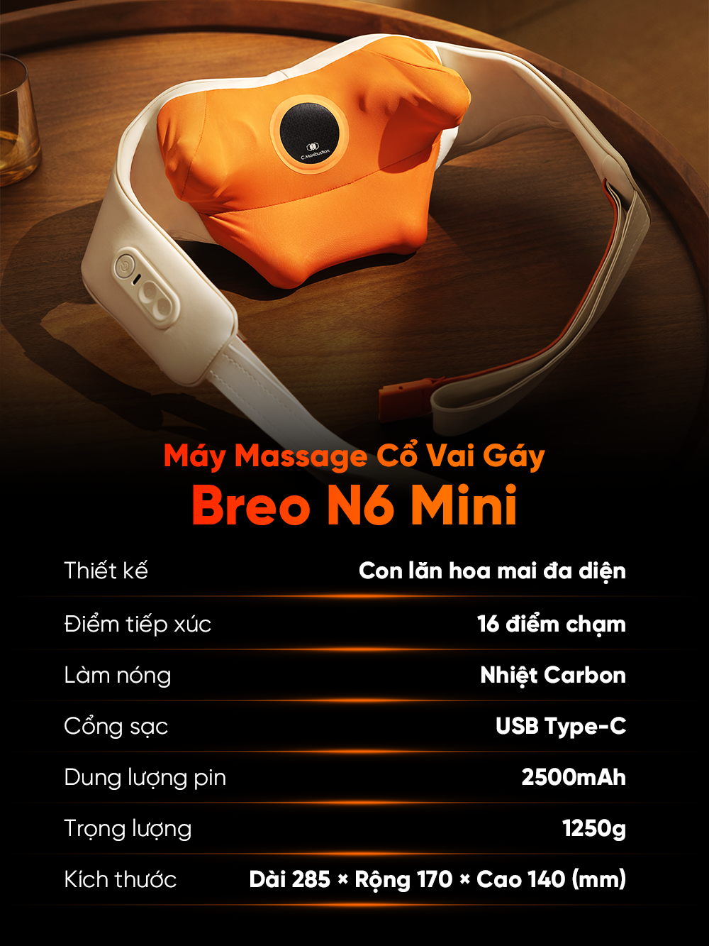  Máy Massage Cổ Vai Gáy Breo N6 Mini - Xông Nóng Huyệt Đạo - Xoa Bóp Cơ 