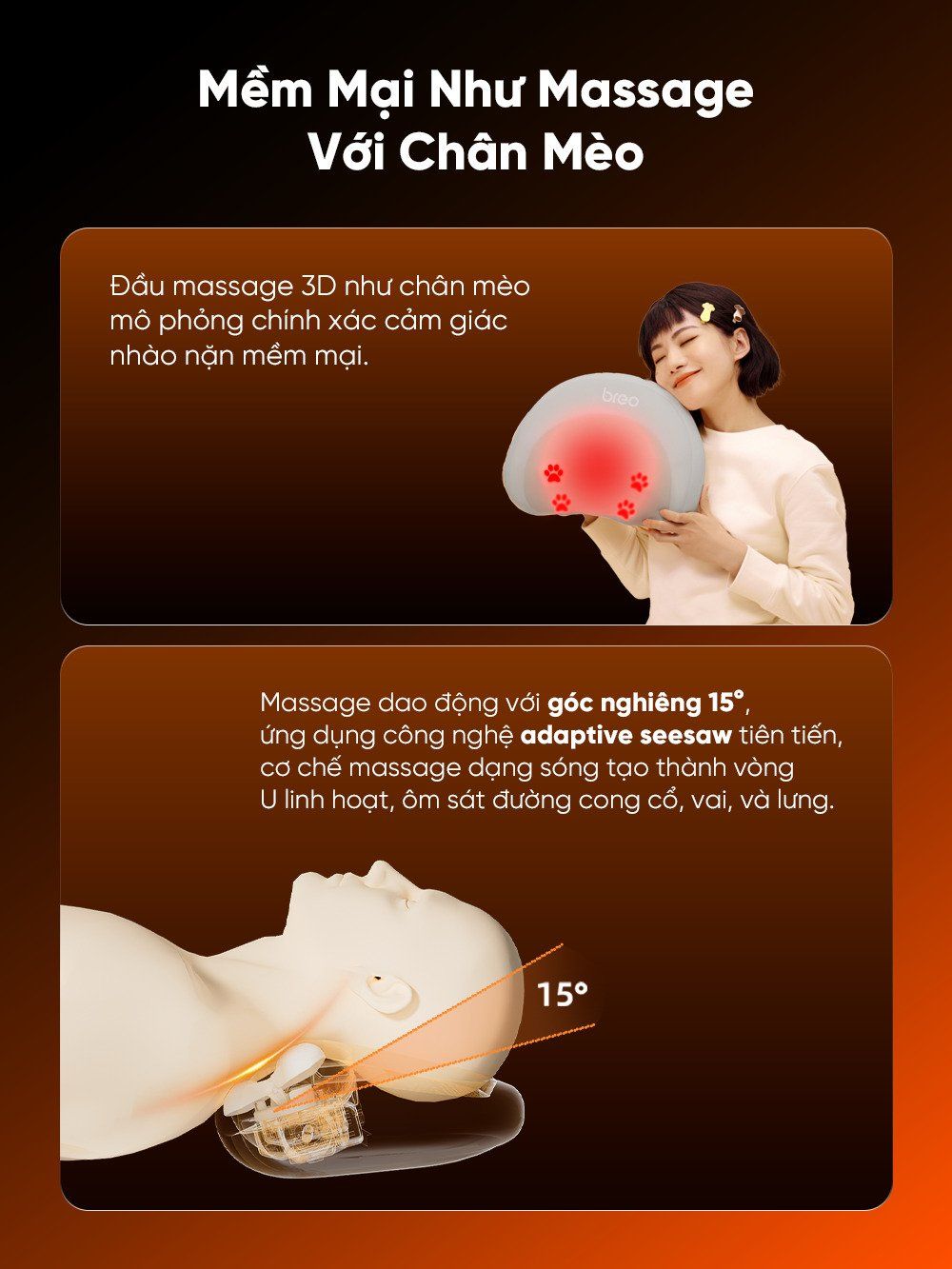  Gối Massage Cổ Và Lưng Đa Năng Breo P2 - Đấm Bóp Làm Nóng - 4 Cách Sử Dụng 