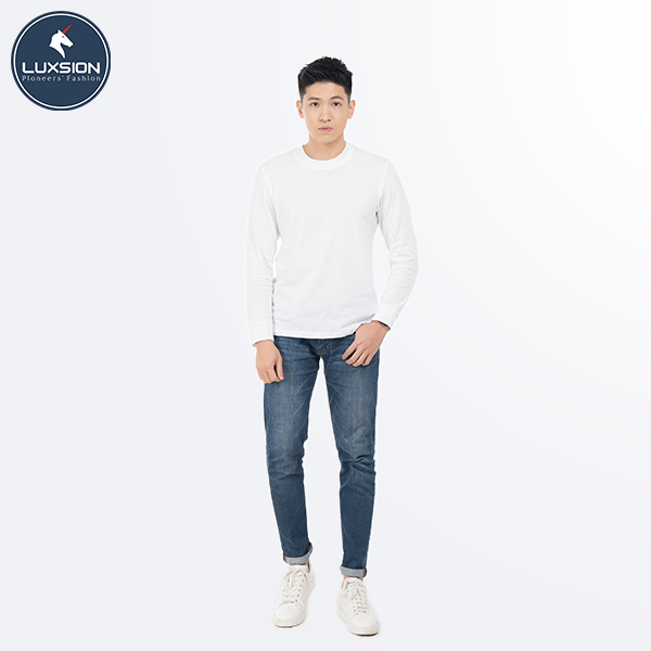 Áo Thun Cotton Nam Trắng Cổ Tim Luxsion Basic
