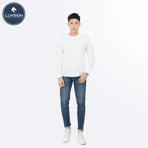 Áo Thun Cotton Nam Trắng Cổ Tim Luxsion Basic