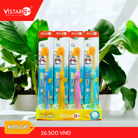 Bàn Chải Đánh Răng Cho Bé Kids Cat - Nano Gold Siêu Mịn Vistar