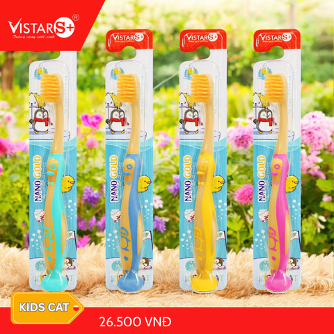 Bàn Chải Đánh Răng Cho Bé Kids Cat - Nano Gold Siêu Mịn Vistar