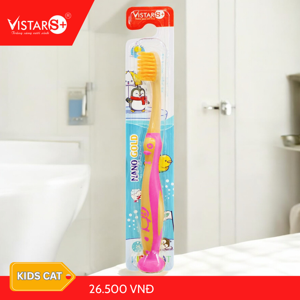 Bàn Chải Đánh Răng Cho Bé Kids Cat - Nano Gold Siêu Mịn Vistar