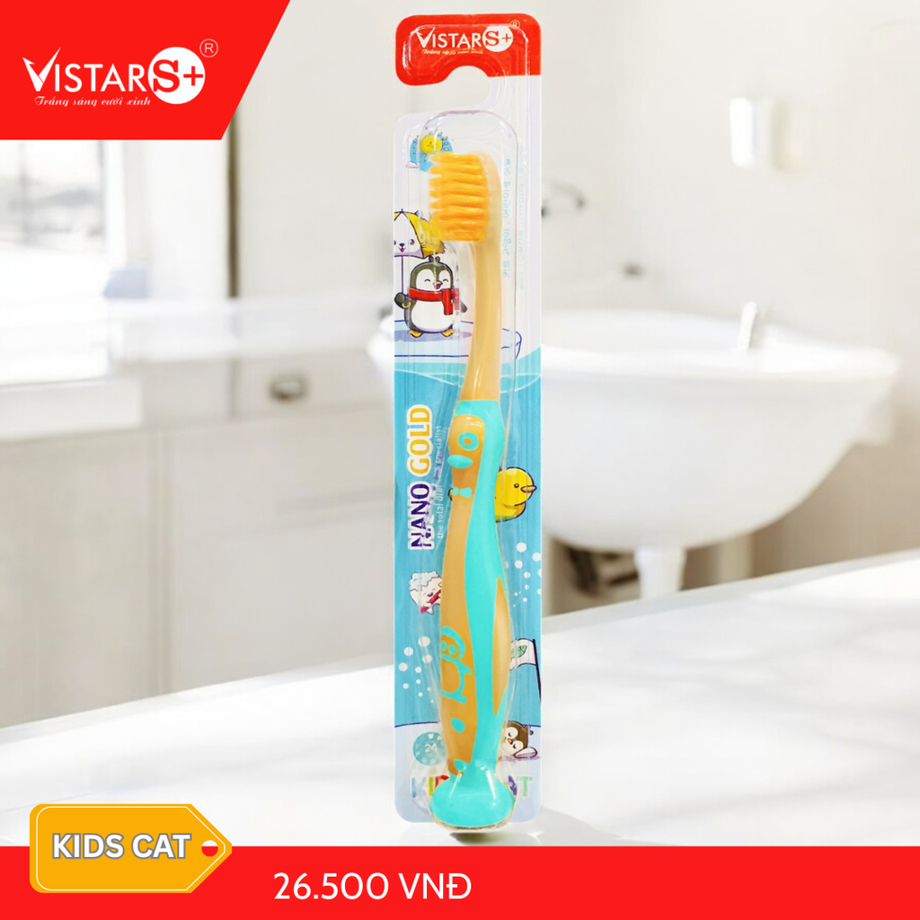 Bàn Chải Đánh Răng Cho Bé Kids Cat - Nano Gold Siêu Mịn Vistar