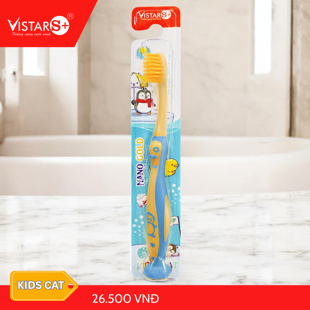 Bàn Chải Đánh Răng Cho Bé Kids Cat - Nano Gold Siêu Mịn Vistar