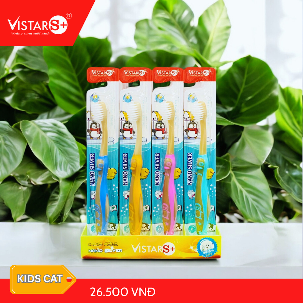 Bàn Chải Đánh Răng Cho Bé Kids Cat - Nano Silver Siêu Mịn Vistar