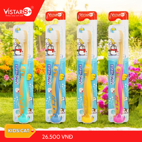 Bàn Chải Đánh Răng Cho Bé Kids Cat - Nano Silver Siêu Mịn Vistar