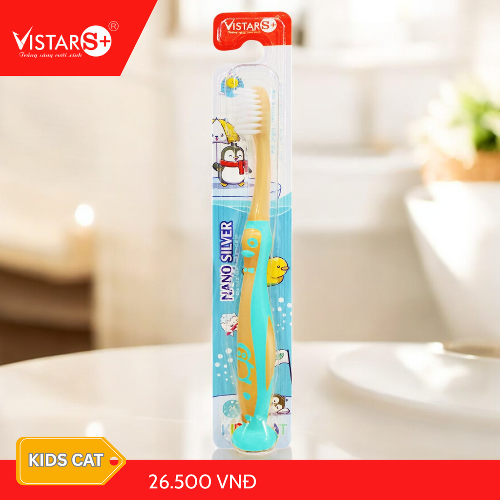 Bàn Chải Đánh Răng Cho Bé Kids Cat - Nano Silver Siêu Mịn Vistar