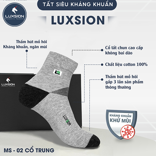 Tất Thể Thao Nam Luxsion Cổ Trung Âm Dương