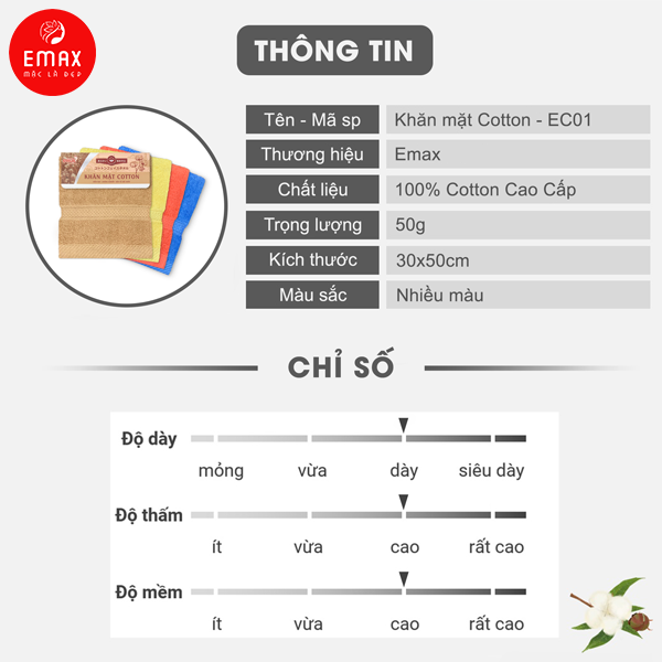 Khăn Mặt Cotton Cao Cấp Emax ECO1