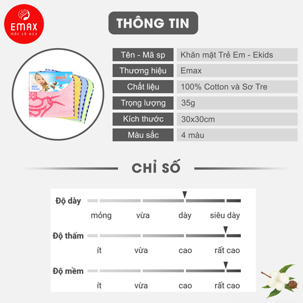 Khăn mặt cotton trẻ em cao cấp Emax Ekids