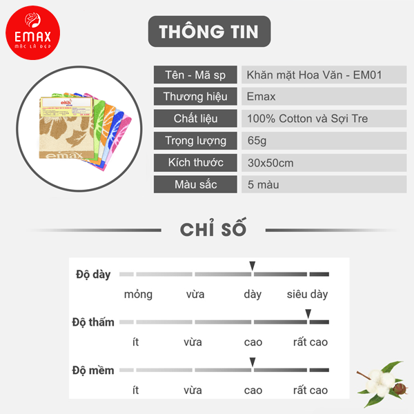 Khăn Mặt Cotton Sợi Tre Emax EM02