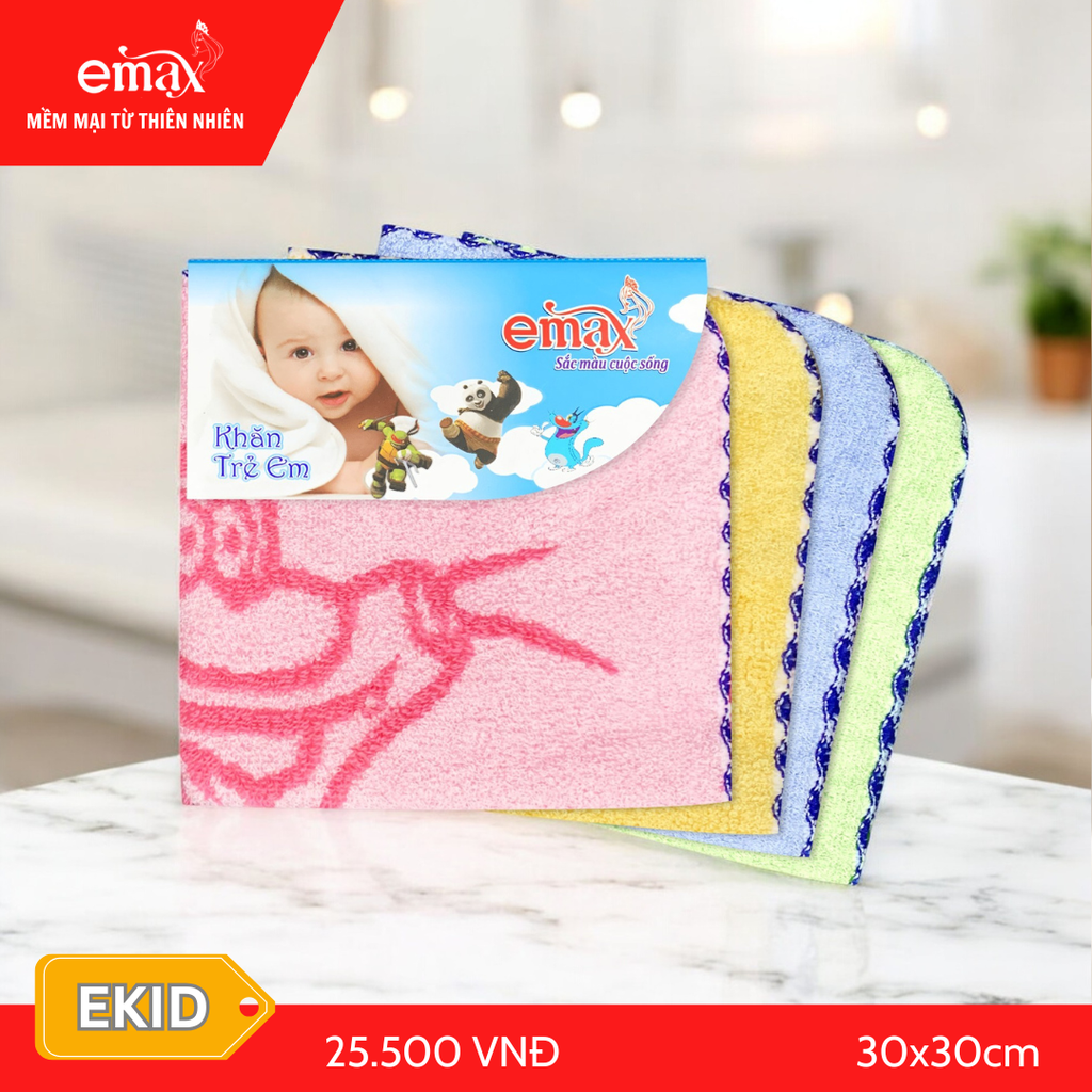 Khăn mặt cotton trẻ em cao cấp Emax Ekids