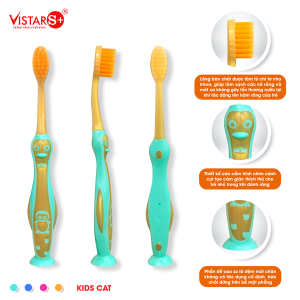 Bàn Chải Đánh Răng Cho Bé Kids Cat - Nano Gold Siêu Mịn Vistar