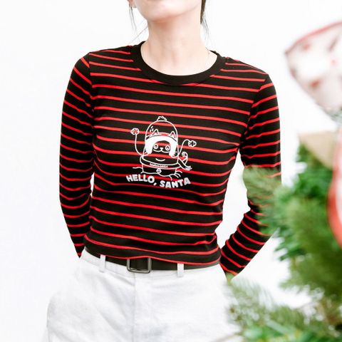  Hello Santa Tay Dài Đen Kẻ Đỏ 