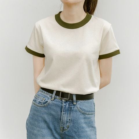  Basic Tee Kem Viền Rêu 