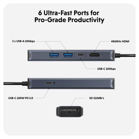 Cổng Chuyển Hyperdrive Next 6-In-1 Port Usb-C Cho Laptop/Macbook