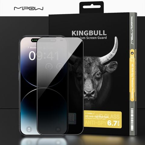 Dán Cường Lực MIPOW KINGBULL IPHONE 15 PRO MAX HD CHỐNG NHÌN TRỘM ANTI SPY PROTECTOR – BJ516-BK