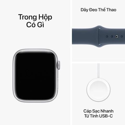 Apple Watch Series 9 GPS 45mm Silver Viền Aluminium Dây Storm Blue Sport Band - M/L