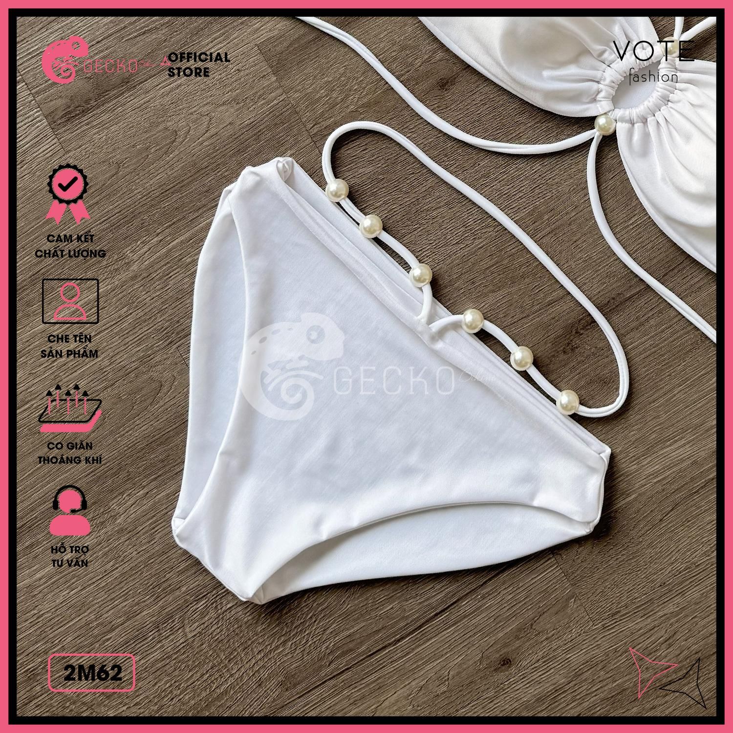  Bikini 2 Mảnh Áo Cúp Ngực Thắt Dây Đính Ngọc GECKO 2M62 